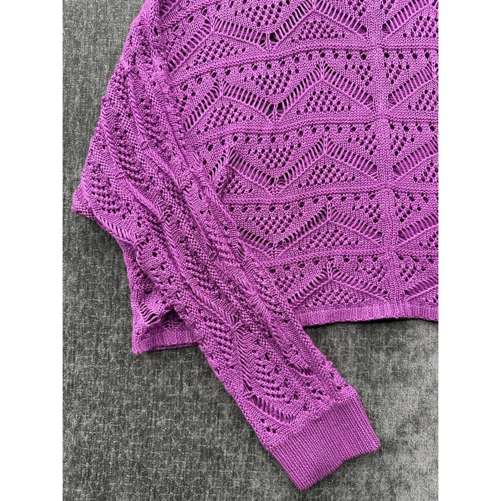Allen B by Allen Schwartz Sweater Womens XL Pink Crochet Chunky Knit Scoop‎ Neck